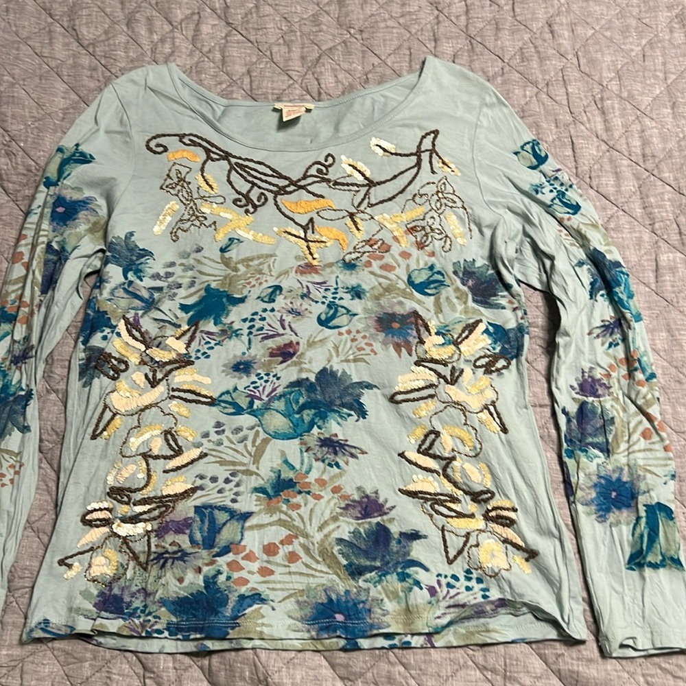 Sundance mint floral sequin t-shirt